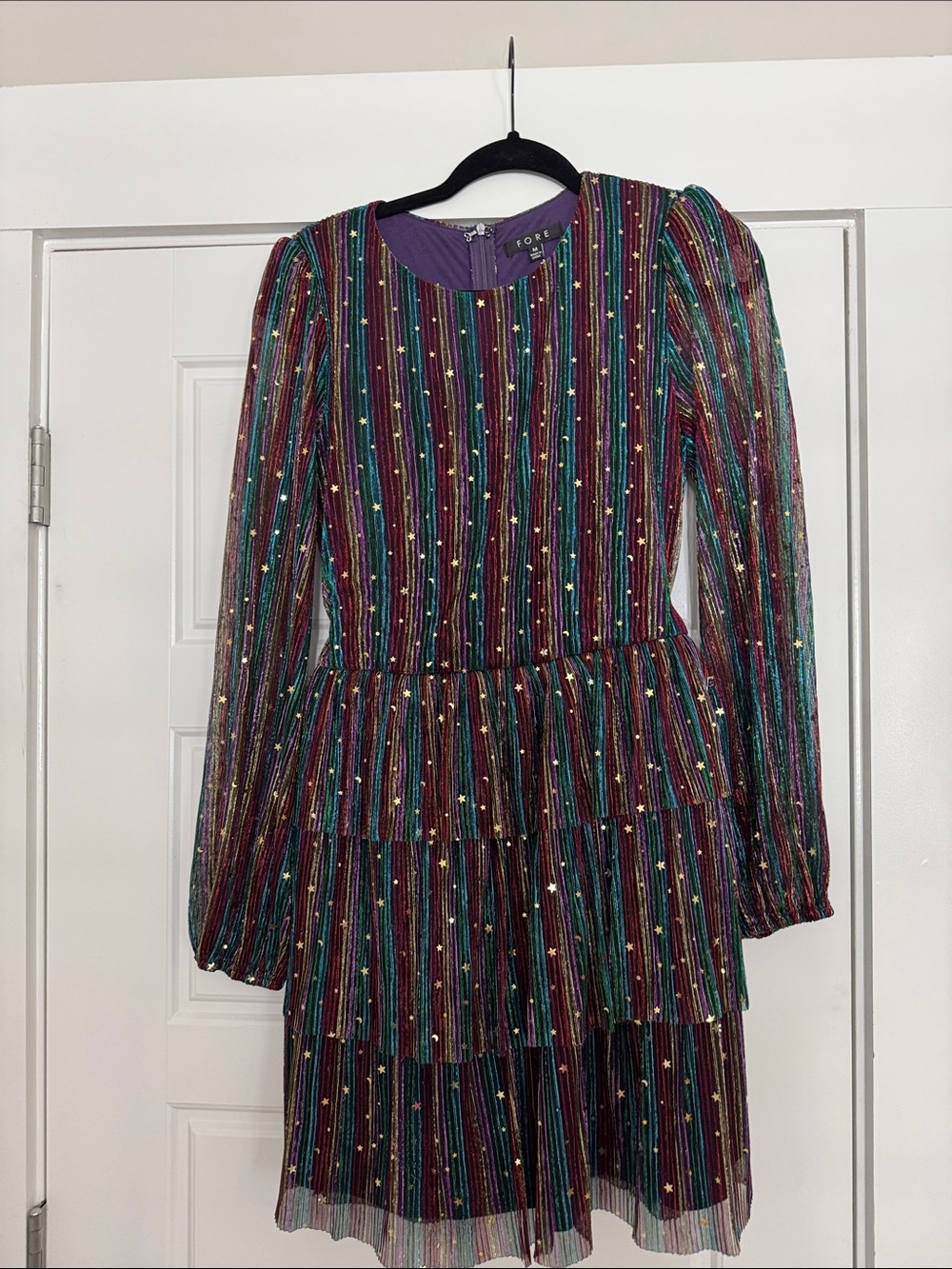 Women’s Multicolor Tiered Long-Sleeve Party Dress